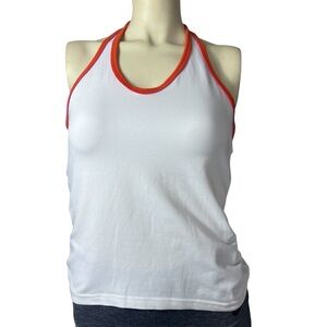 H&M Women’s Med White Halter Top W/Red & Pink built in shelf bra like new cond.